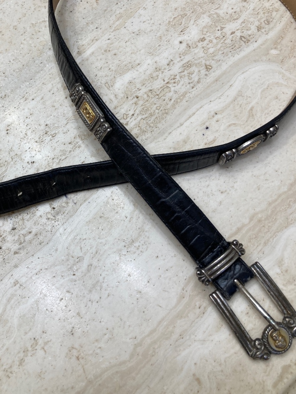 Brighton Museum Collection Womens Black Reptile Leather Belt Sz. L